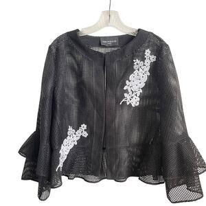 Maria Grazia Severi Black Perforated Lattice Mesh Embroidered Jacket It 48/US 12
